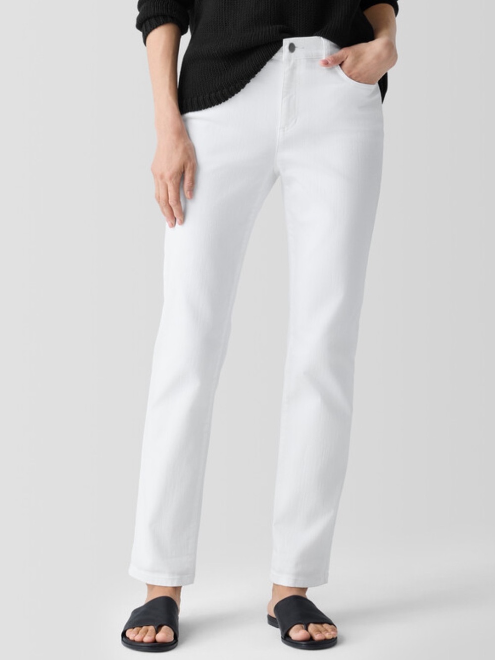 Eileen Fisher White Slim Straight Jeans XS Organic Cotton Stretch Full Length